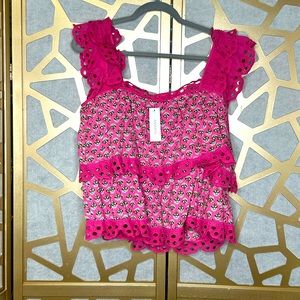 Pink Eyelet Lace Women's Top
